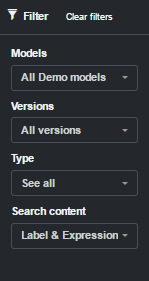 The filter panel