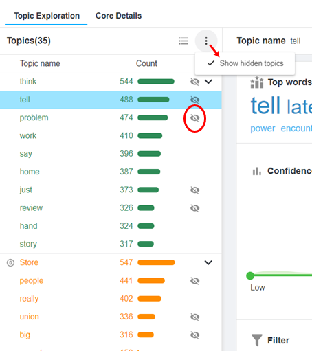 Showing hidden topics